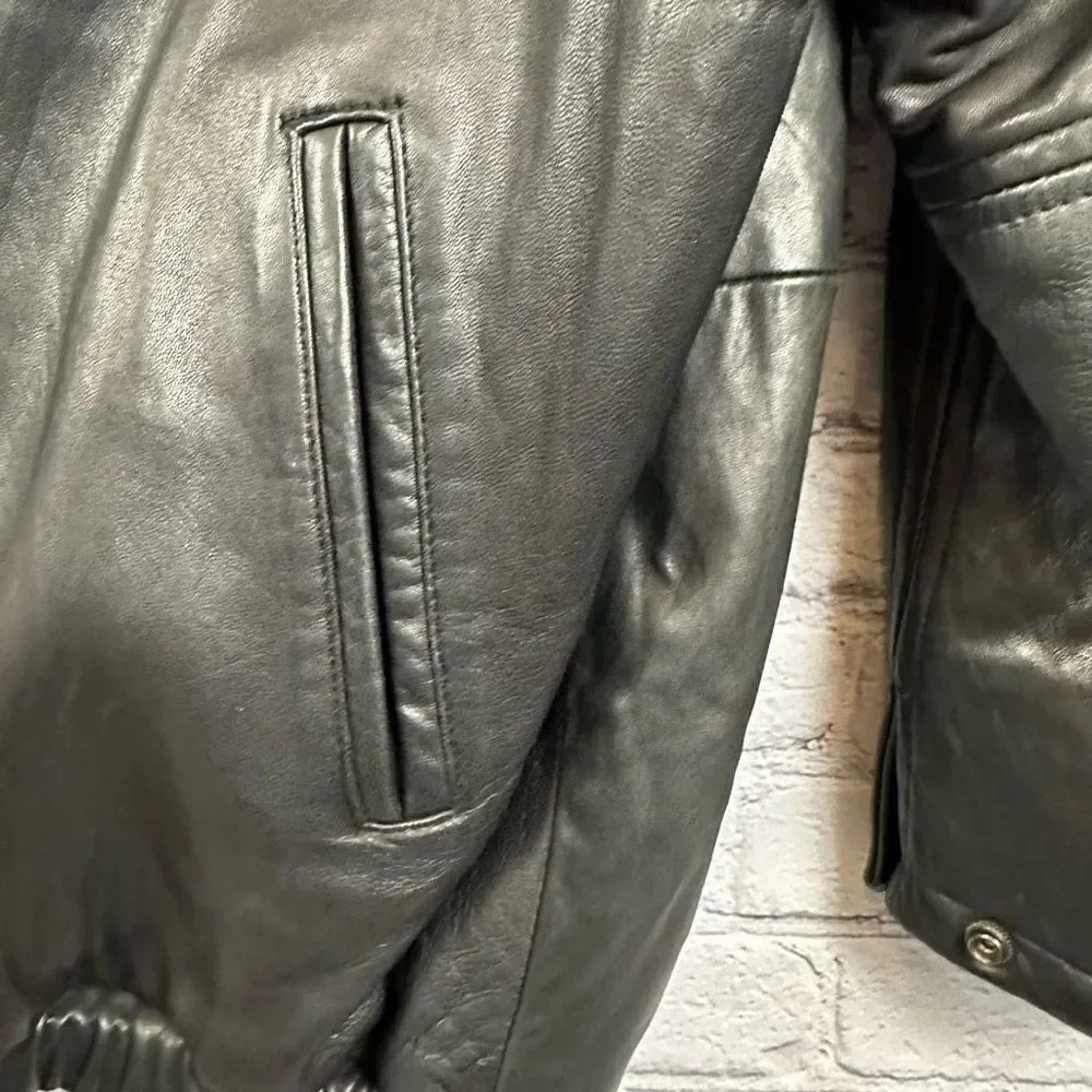 Andrew Marc Mens Lined Leather Jacket Buttery Soft Black Back Stitching Detail M